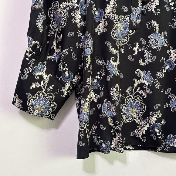Rebecca Taylor Blouse 4 3/4 Sleeve Paisley Silk Blend Dressy Party Button Neck - Picture 4 of 10